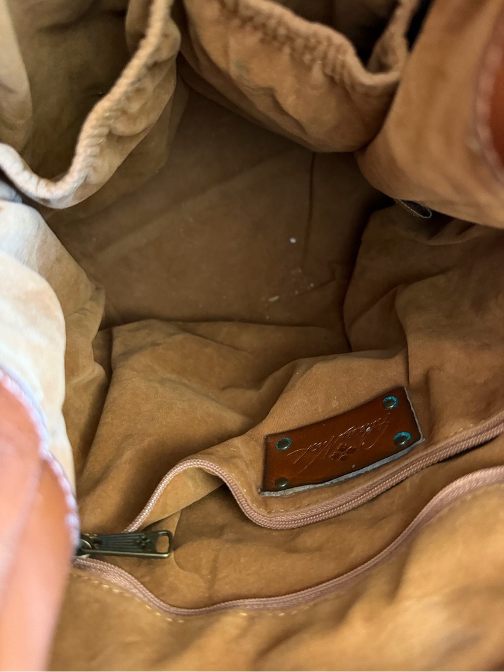 Patricia Nash] British Tan Leather Convertible Backpack Bucket Bag Purse - Picture 7 of 11